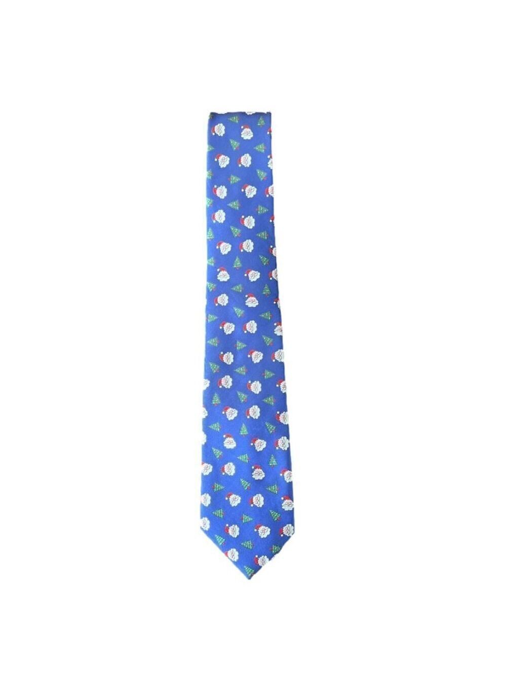Hisdern Christmas Tie for Men.  Royal Blue with Santa and Trees